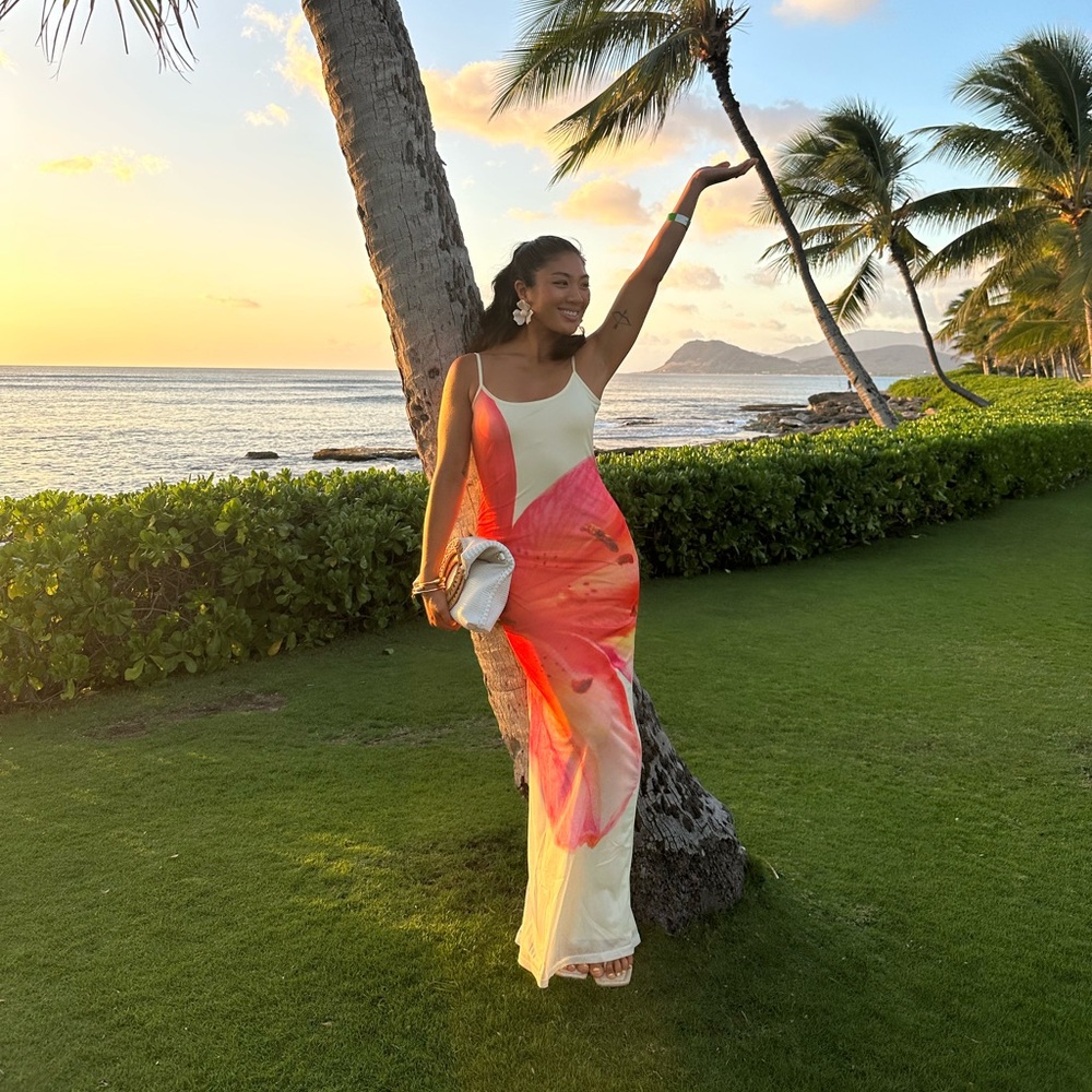 Elegant Pink and White Maxi Dress